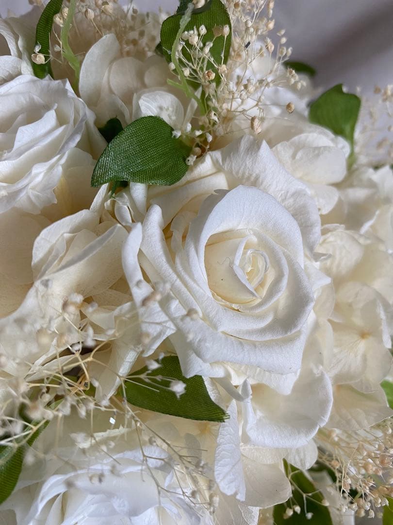 プリザーブドフラワーブーケ　ブートニア付き　キャスケード