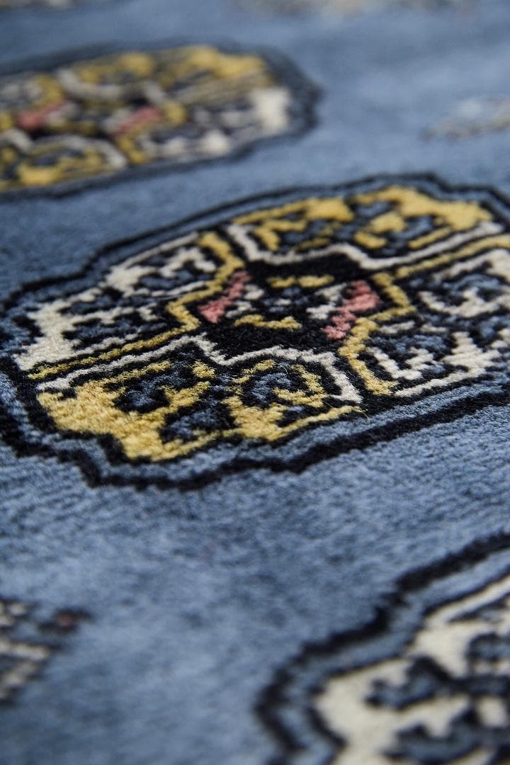 新品　パキスタン絨毯　トライバルラグ　ラホール産（188×124cm）青　グレー