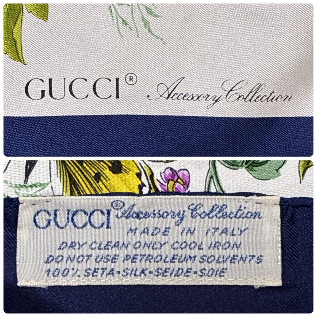 極美品✨GUCCI グッチ シルク イタリア 花柄 ロゴ 大判スカーフ ストール