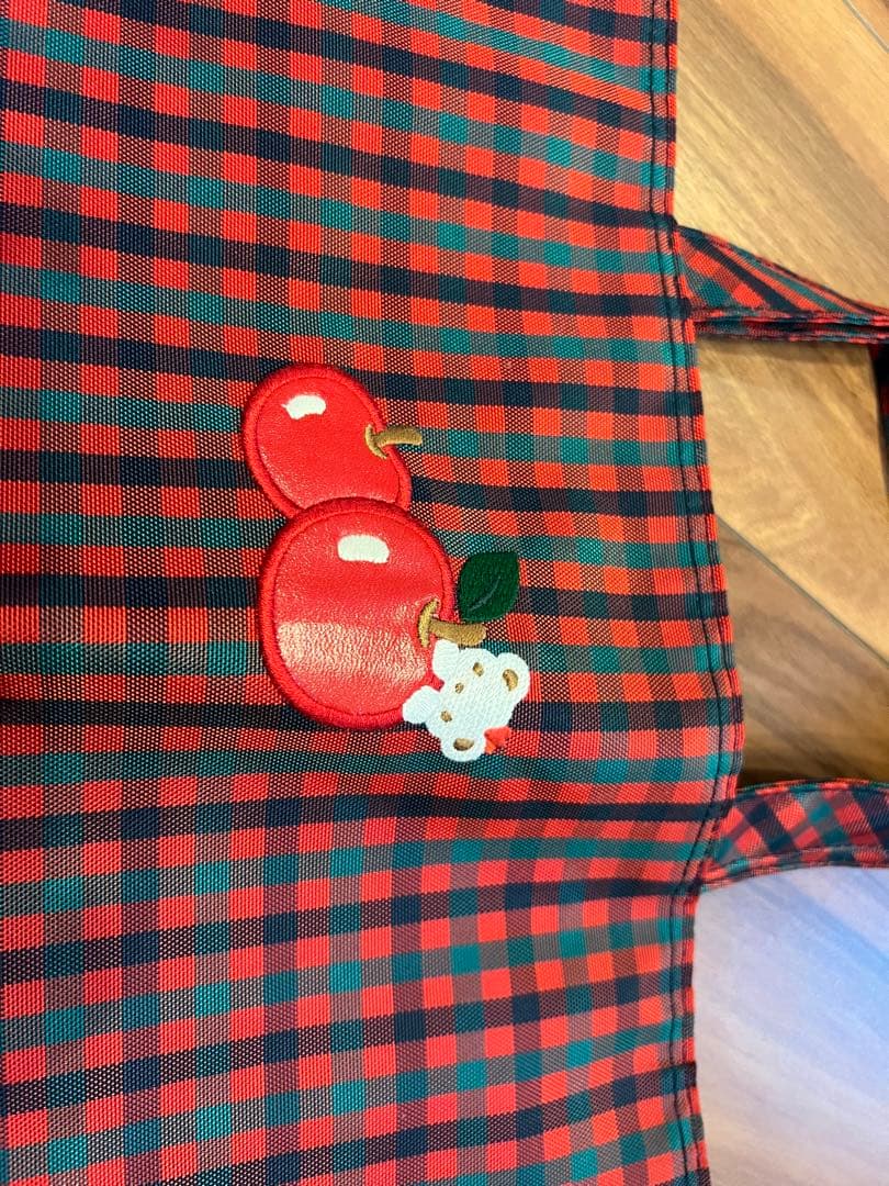 赤チェックトートバッグ