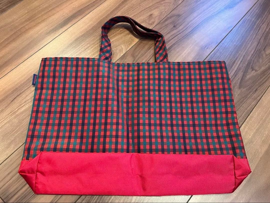赤チェックトートバッグ