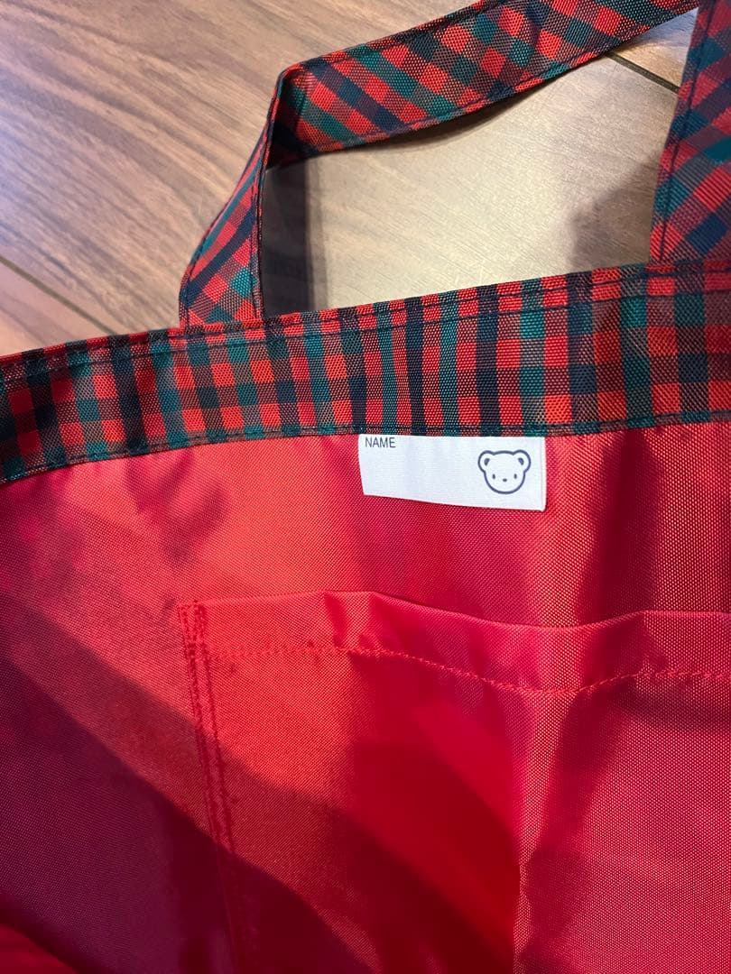 赤チェックトートバッグ