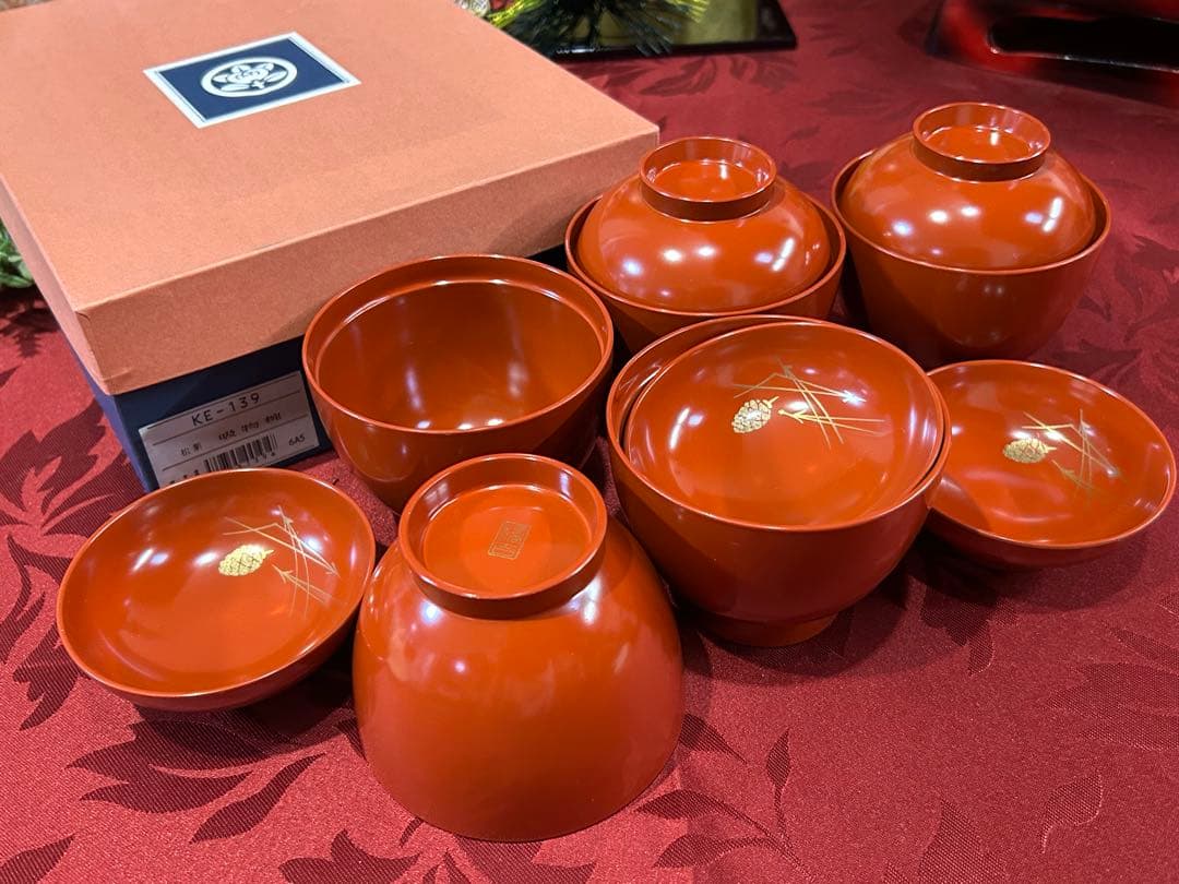 5名様　お正月御膳セット　赤絵　たち吉　羽子板皿　花鳥金彩丸紋角鉢　吸物椀など