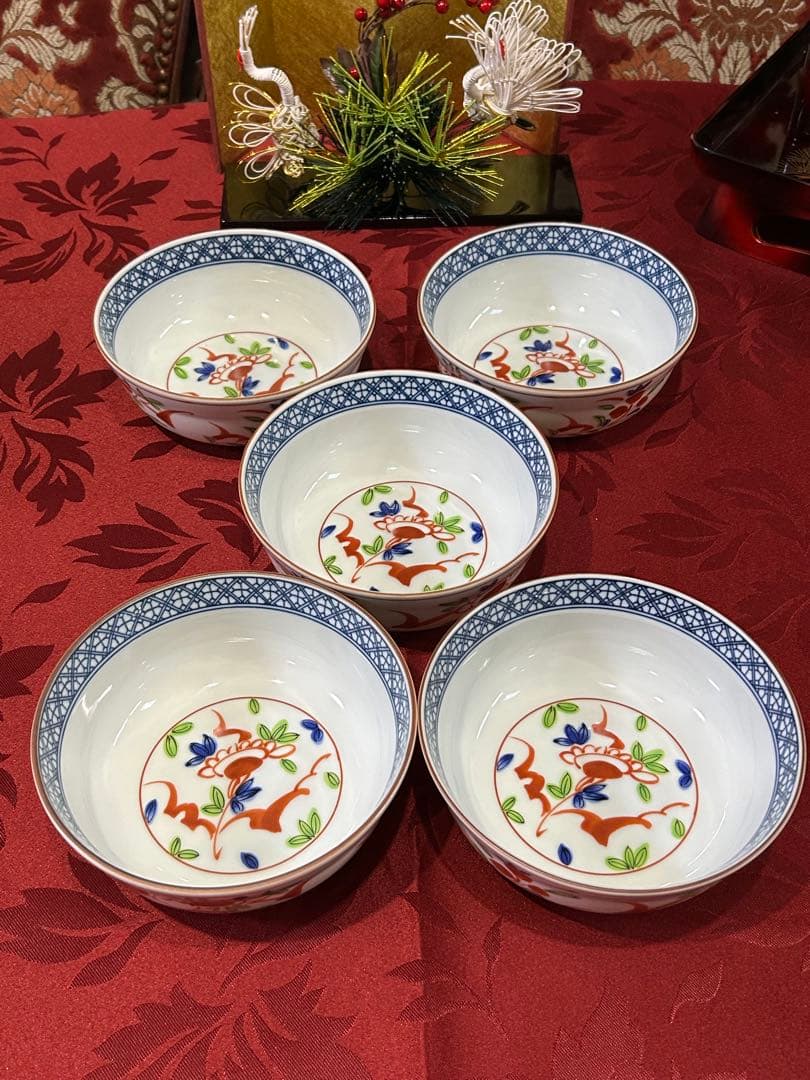 5名様　お正月御膳セット　赤絵　たち吉　羽子板皿　花鳥金彩丸紋角鉢　吸物椀など