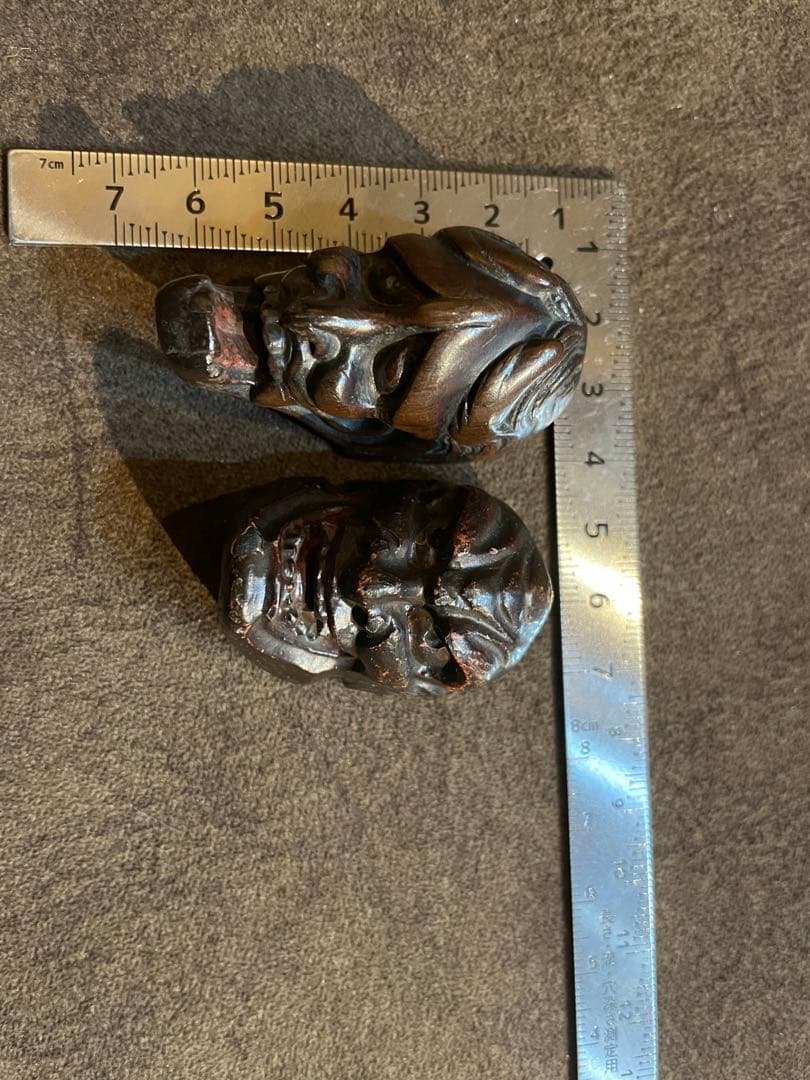 ⚫️Davidさま専用⚫️ 根付 木製 面彫刻 2点セット 約5cm