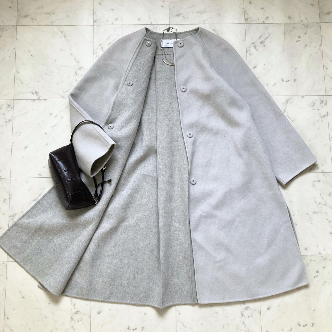 美品　アドーア　カシミヤ入り2トーンコート　ノーカラー　38 グレー