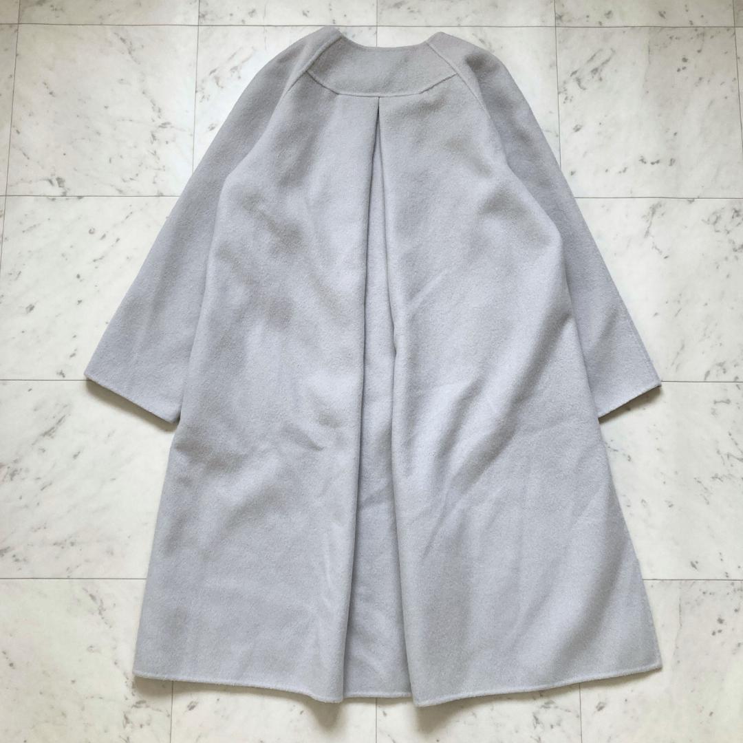 美品　アドーア　カシミヤ入り2トーンコート　ノーカラー　38 グレー
