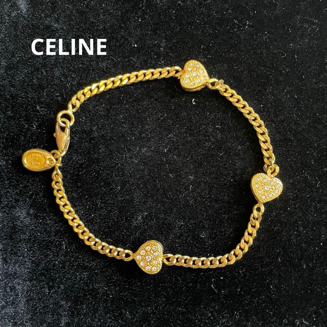CELINE　オールドセリーヌ　ブレスレット　ハート　ラインストーン
