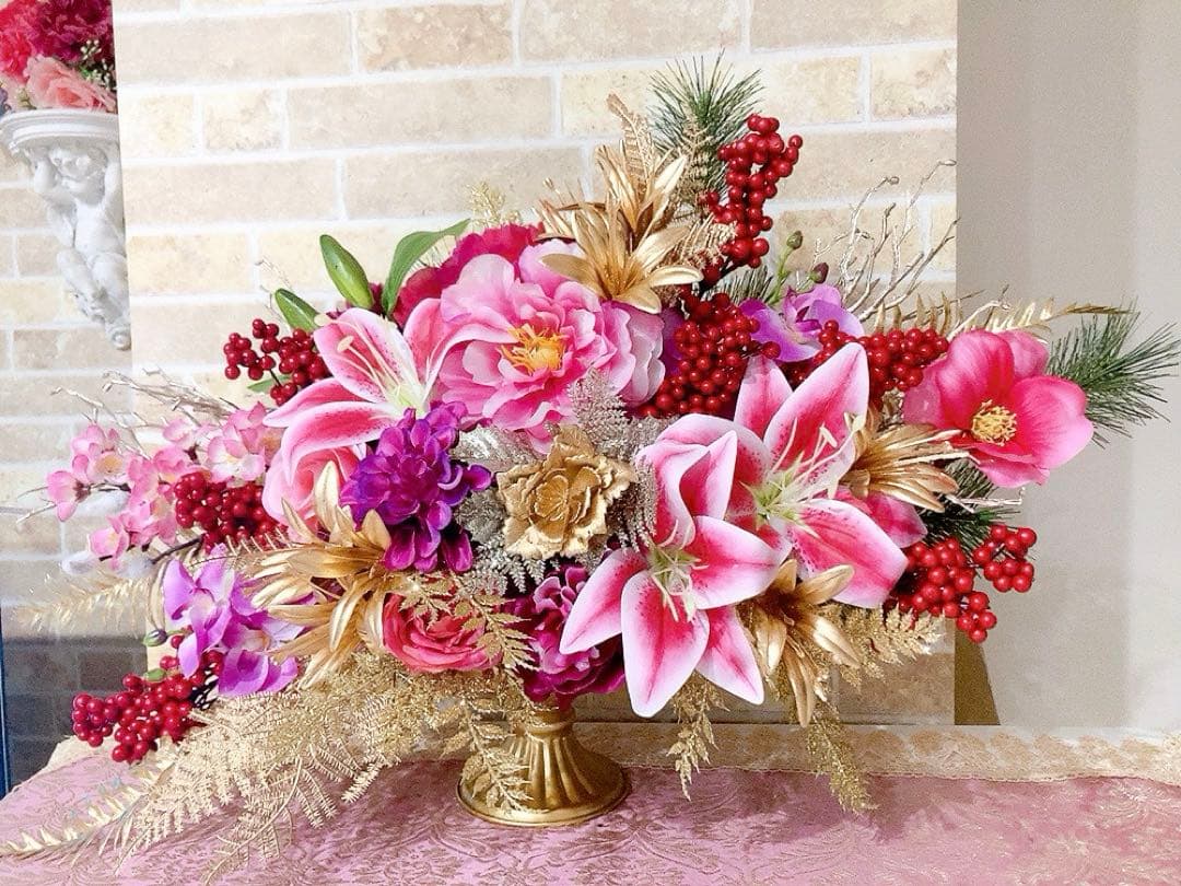 豪華絢爛！お正月フラワーアレンジ♡フラワーアレンジメント♡造花アレンジ