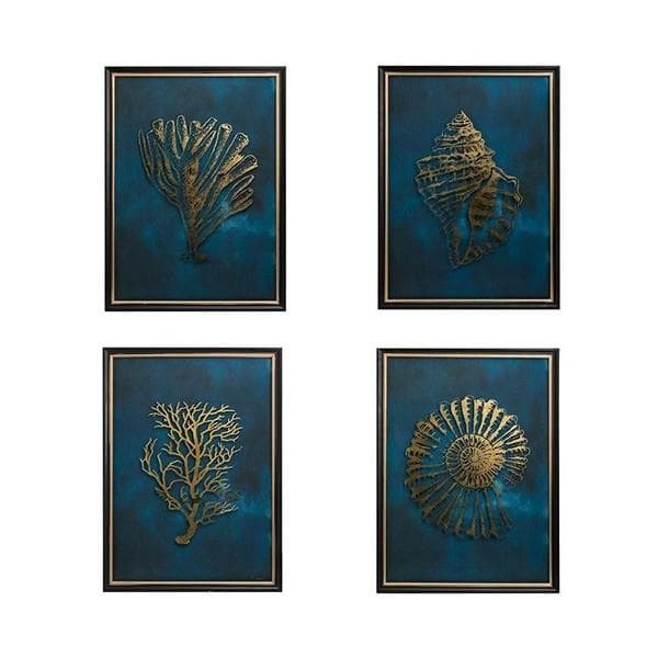 新品未使用　ウォールアート　４枚セット　マリン　ブルー ゴールド　海外インテリア