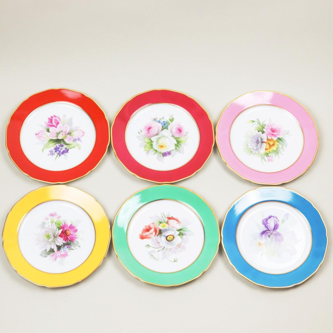 オールドノリタケ 手描き色図変りプレートセット 6枚 22cm