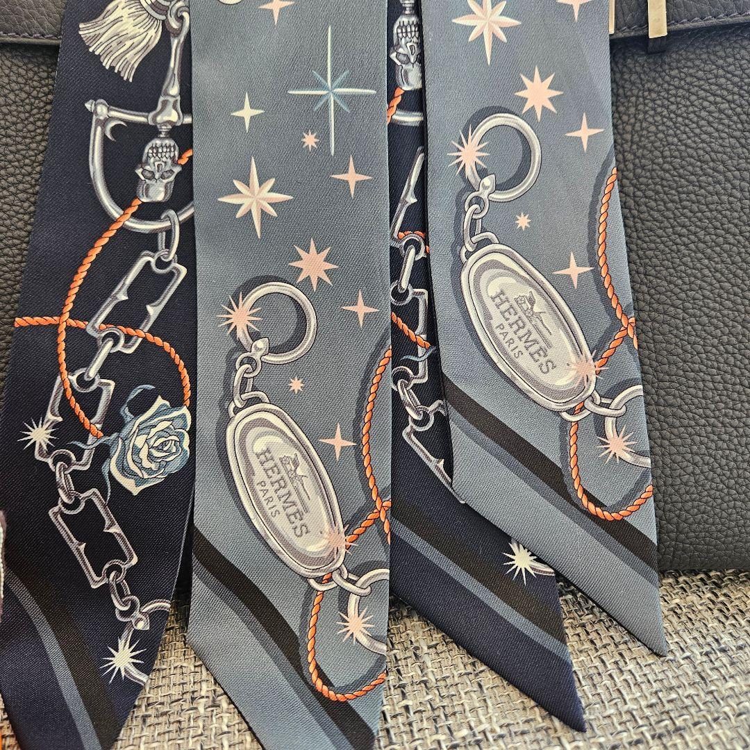 美品♡HERMES ツイリー 2025AW ネイビー グレー 箱タグ 2本セット