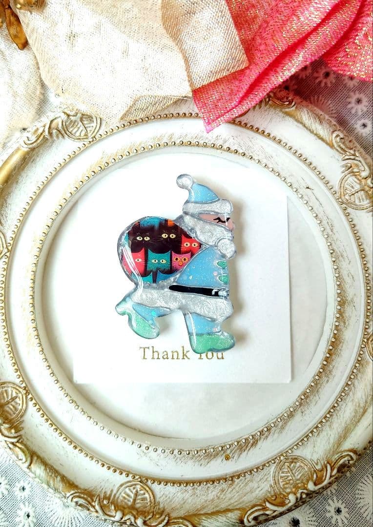 レジン　猫　サンタクロース　ヘアゴム　ブローチ　ポニーフック　No.344