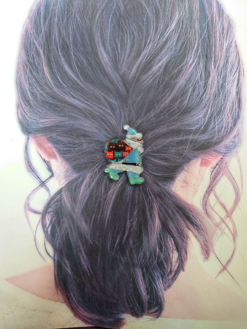 レジン　猫　サンタクロース　ヘアゴム　ブローチ　ポニーフック　No.344