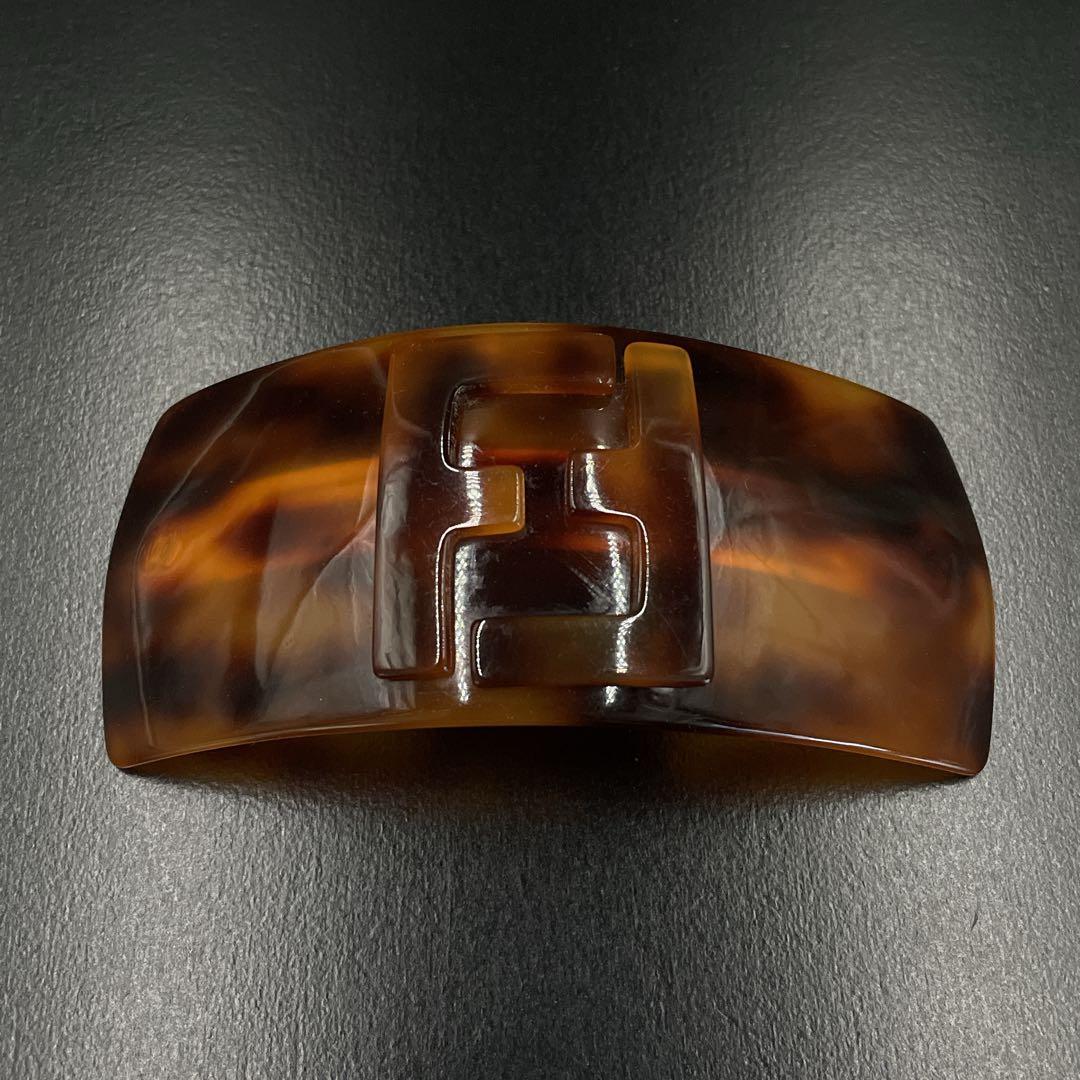 オールド　フェンディ　バレッタ　FFロゴ　べっ甲調　ヘアピン　髪留め　ブラウン