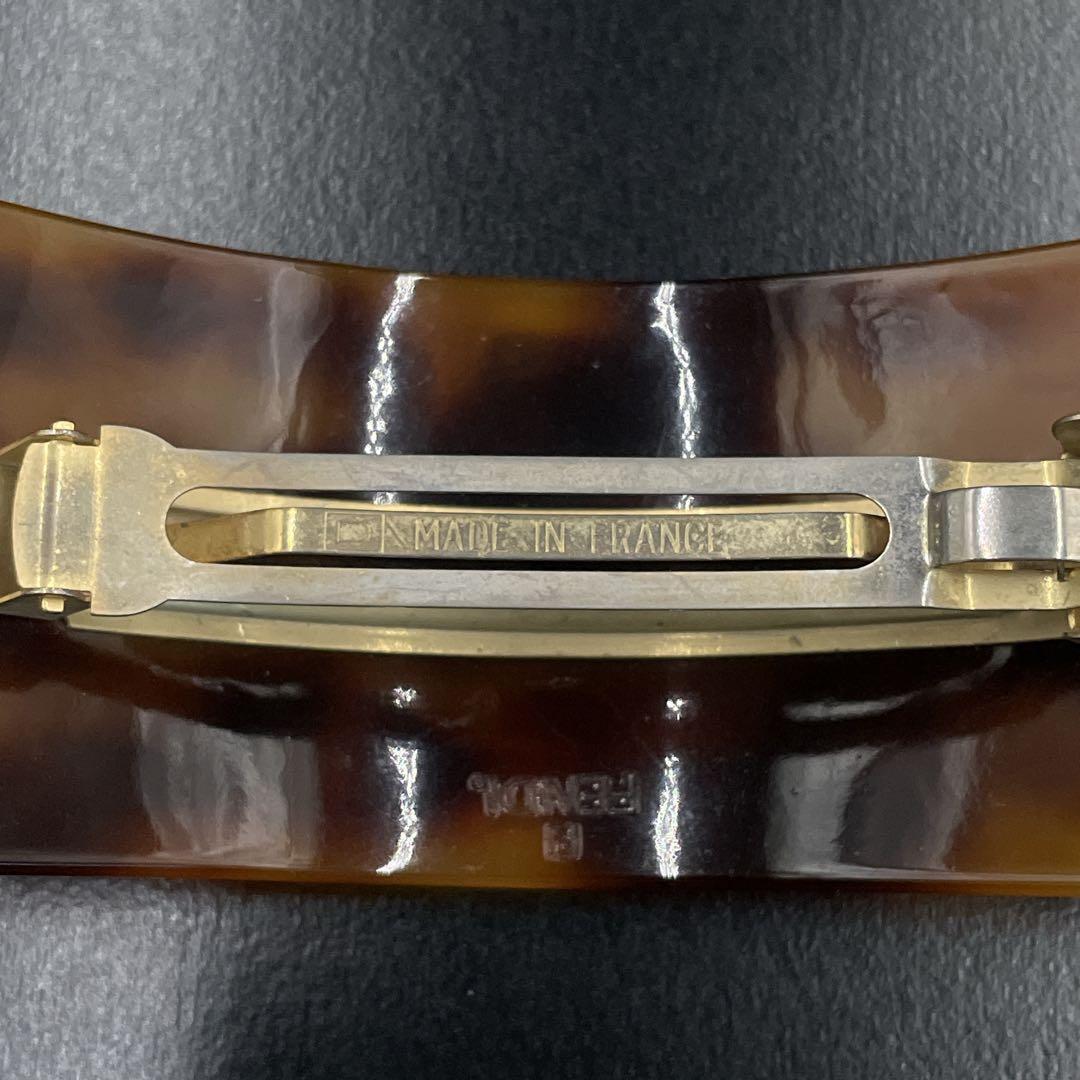 オールド　フェンディ　バレッタ　FFロゴ　べっ甲調　ヘアピン　髪留め　ブラウン