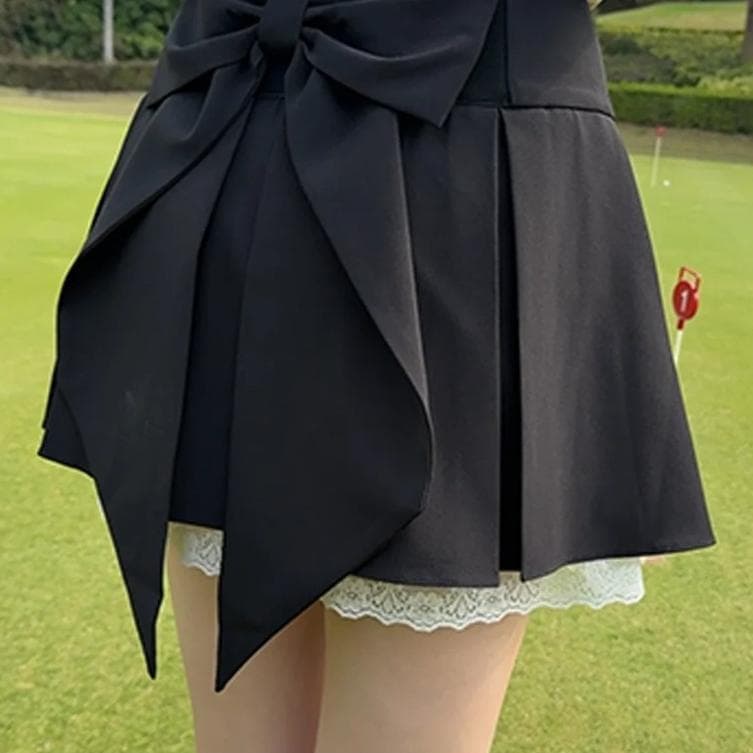 ●●最安価！バックリボンスカート●●レース付き プリーツスカート 韓国ゴルフ