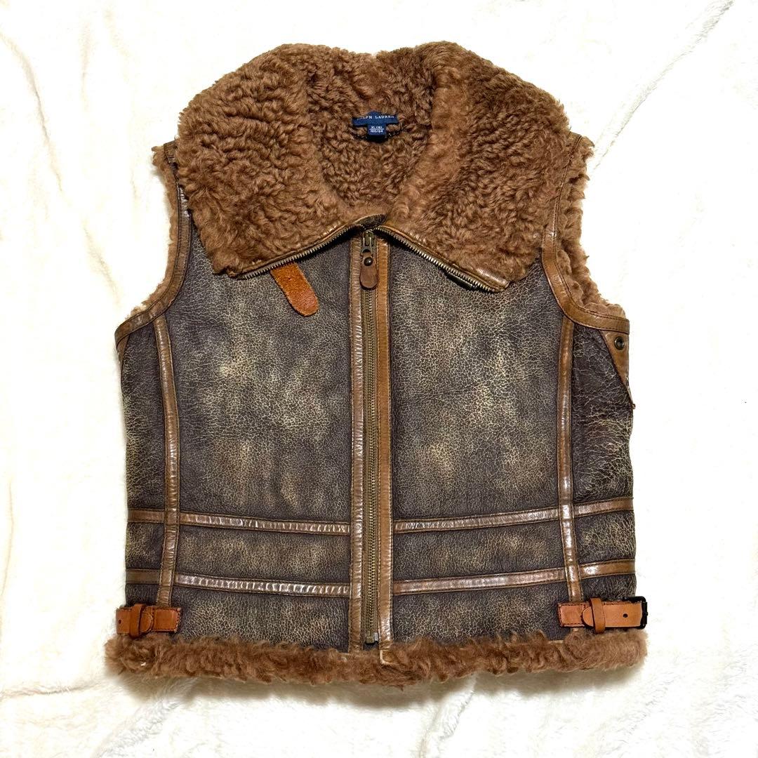 希少 美品 RALPH LAUREN XL ラム レザー ベスト ラルフローレン