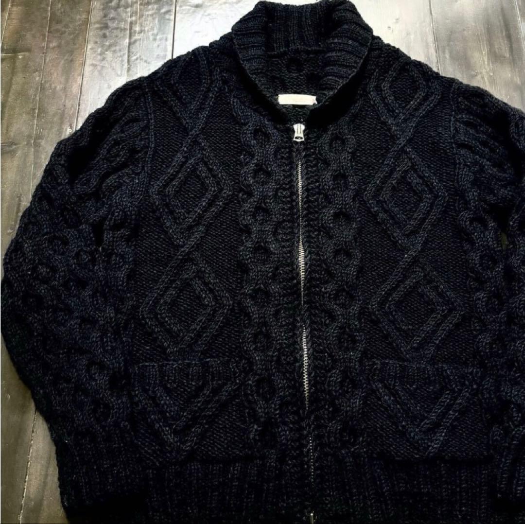 80's カウチンニットカーディガン ブラック USA ヴィンテージ