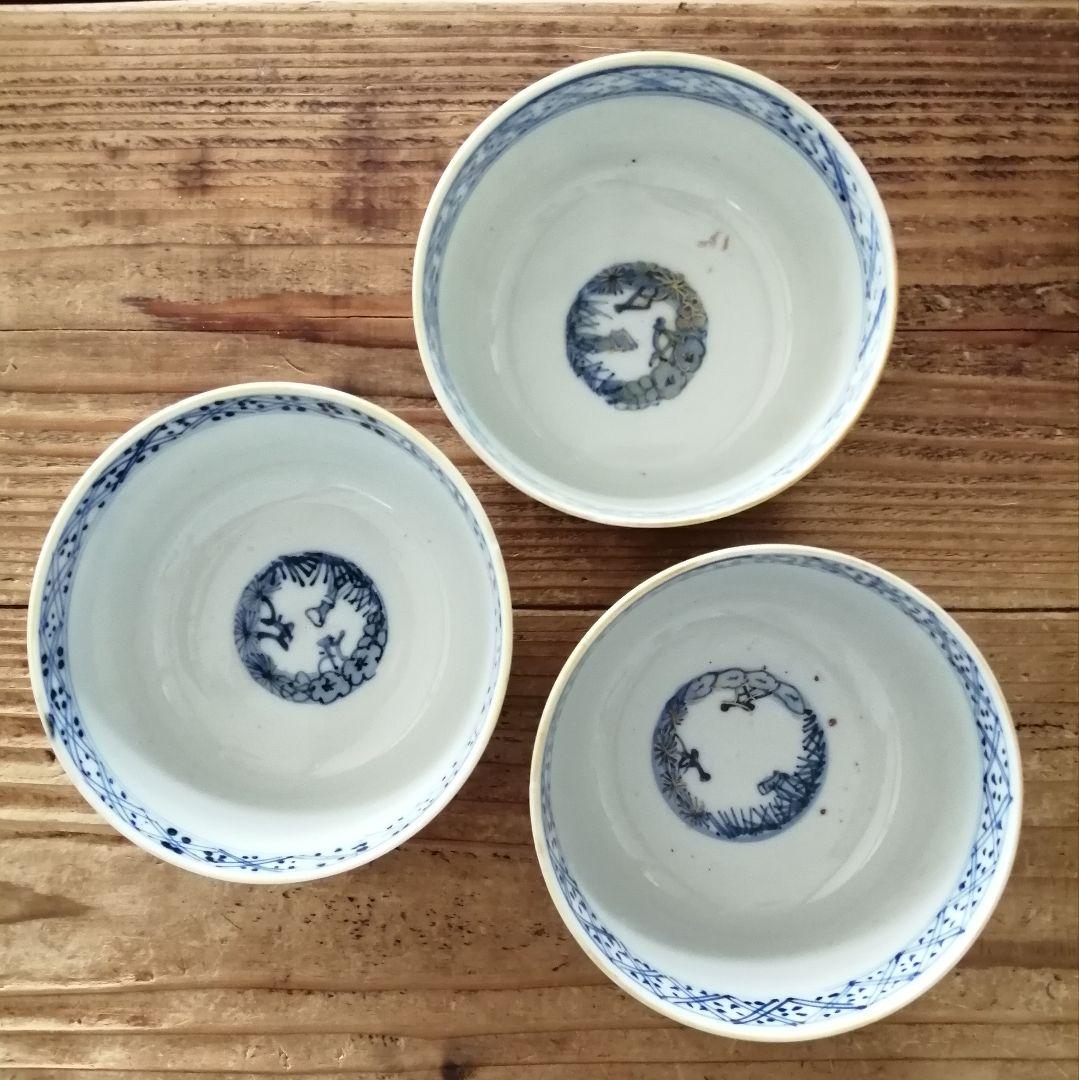 古伊万里　色絵　兎と龍　蓋茶碗　3客