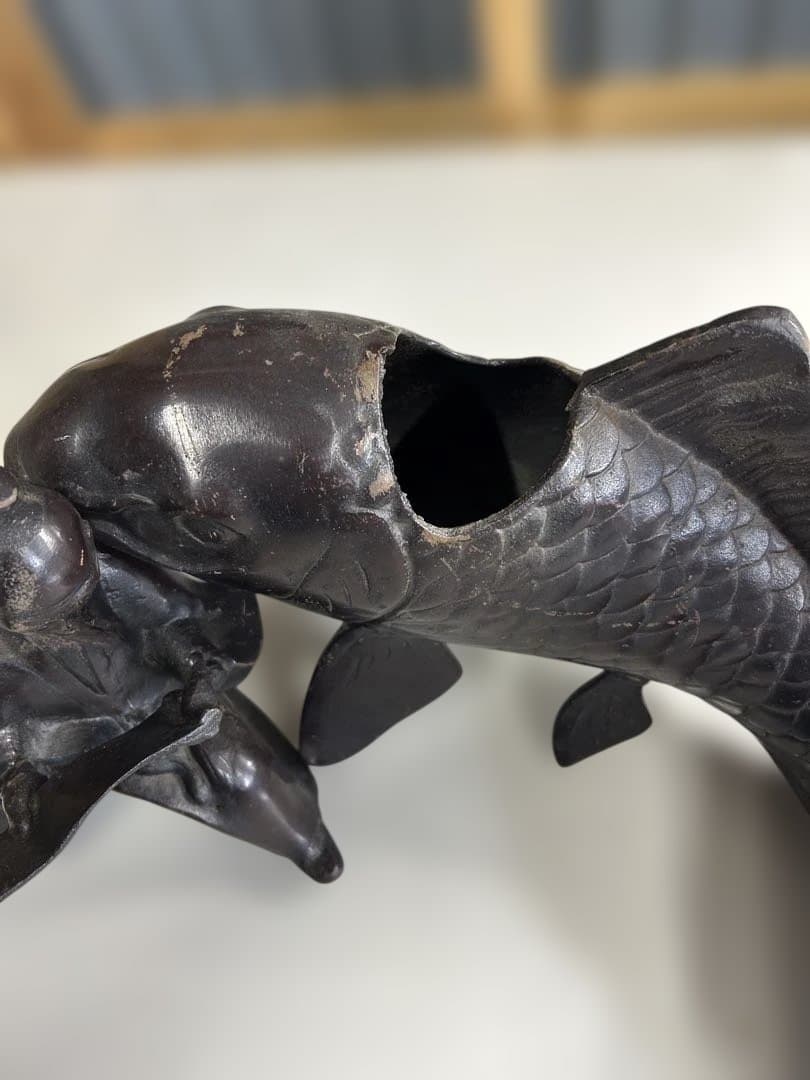 金属製 魚に乗る人物の彫刻　美術品　骨董品