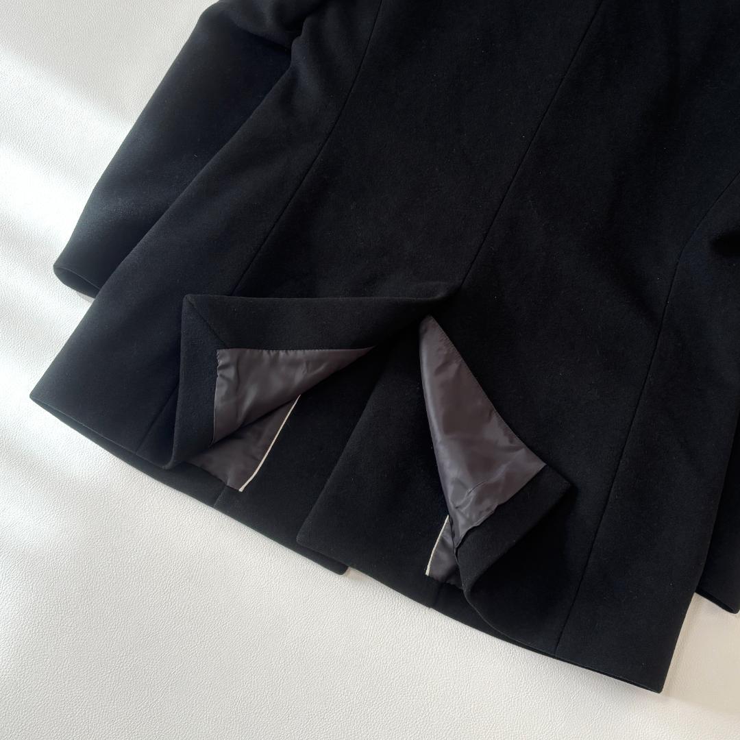 【カシミヤ混】カルバンクライン ステンカラーコート 比翼ボタン XL ブラック