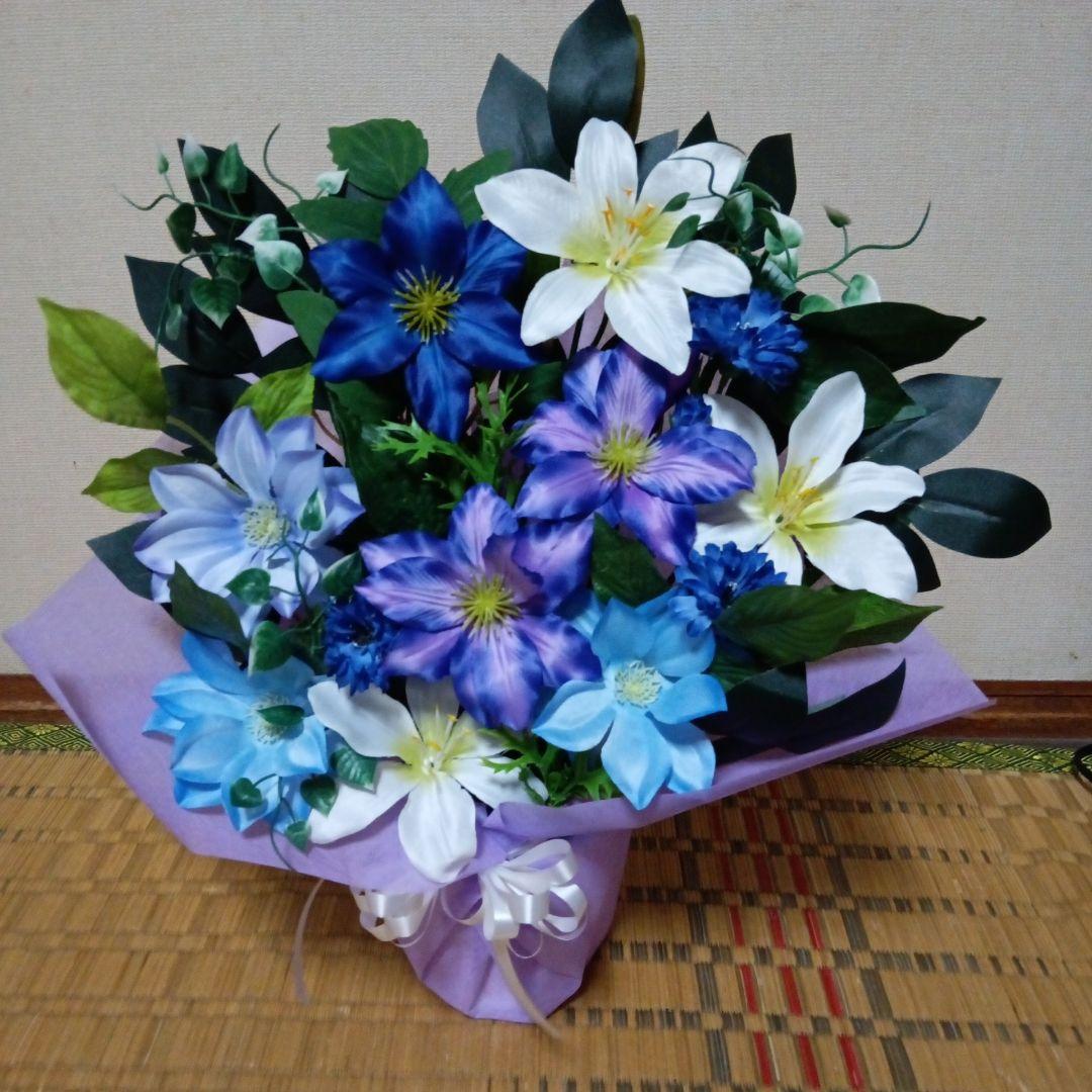仏花　お供え花　初盆　造花　クレマチス　アレンジ