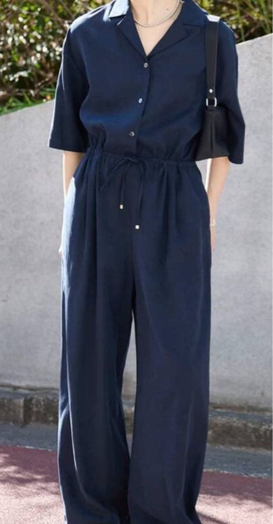 ネイビー 半袖オールインワン