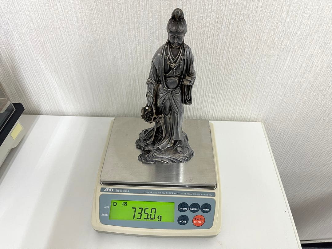 銀製品 骨董 魚藍観音 木箱付き