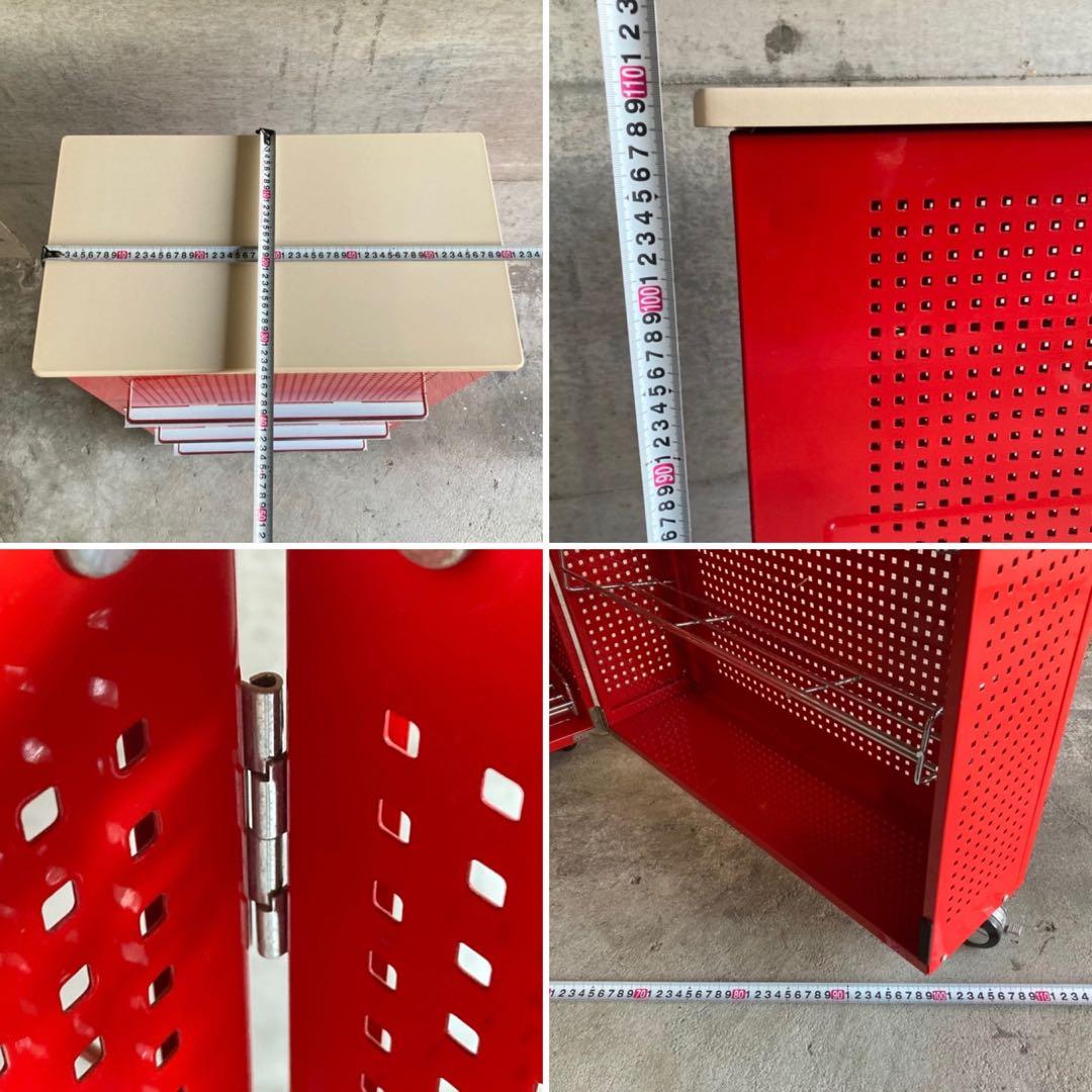 ラック シェルフ ワゴン 棚 開閉式 折り畳み キャスター付 赤色 ポップ 什器