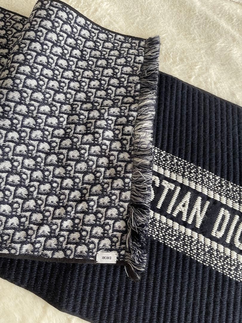 クリスチャン・ディオール ネイビー マフラー 大判 リバーシブル