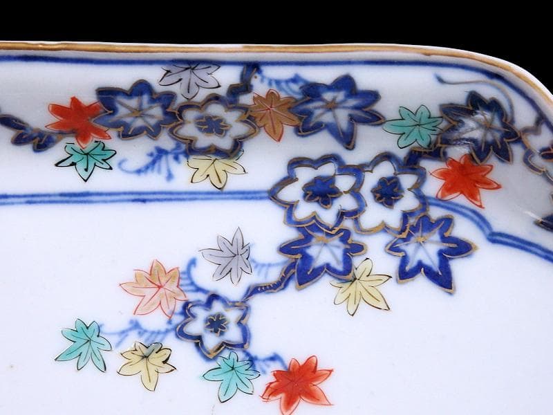 大聖寺伊万里　金襴手　紅葉の図　隅切長皿　 N1071AS-DCl