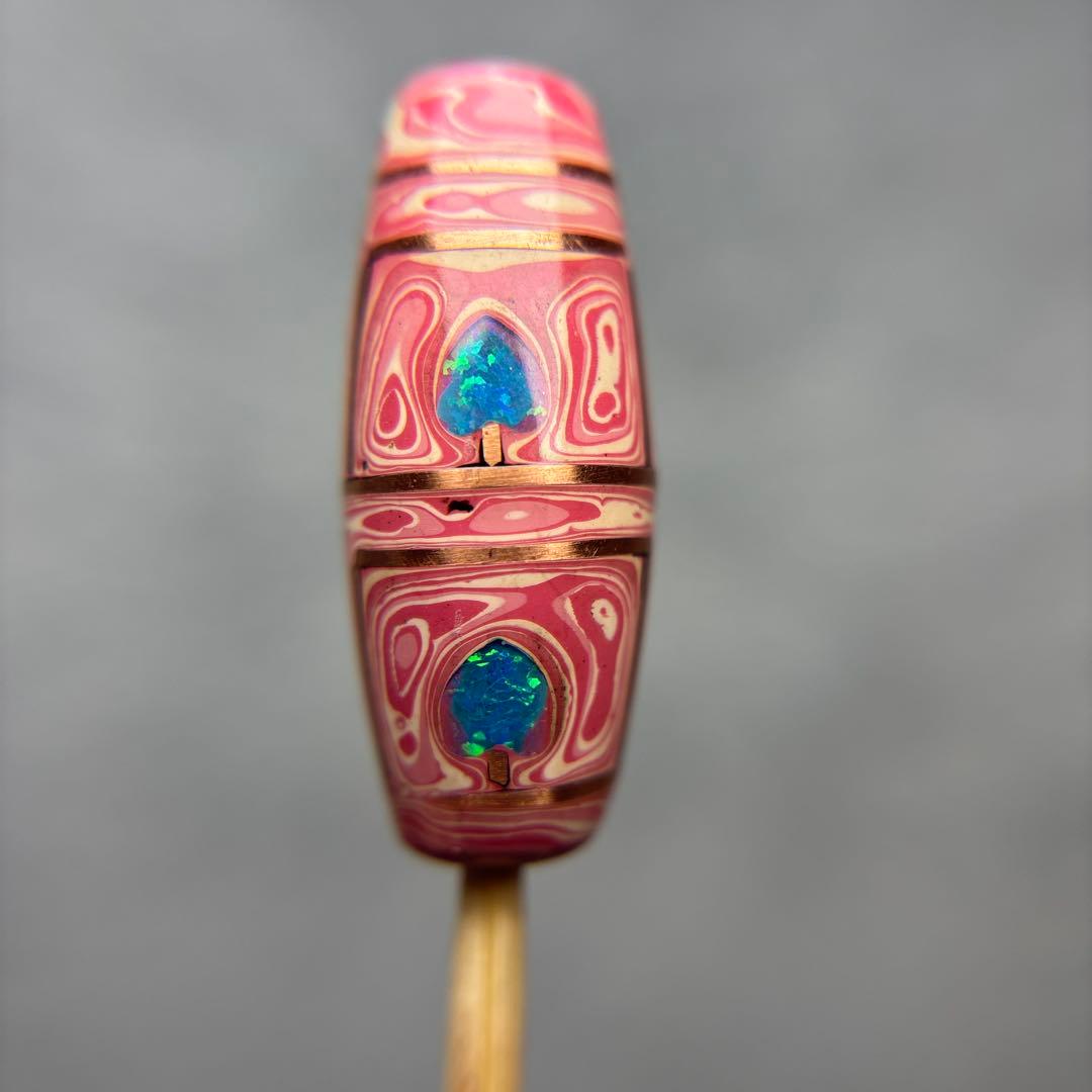 漆オパール天珠　四眼銅線天珠　12-76