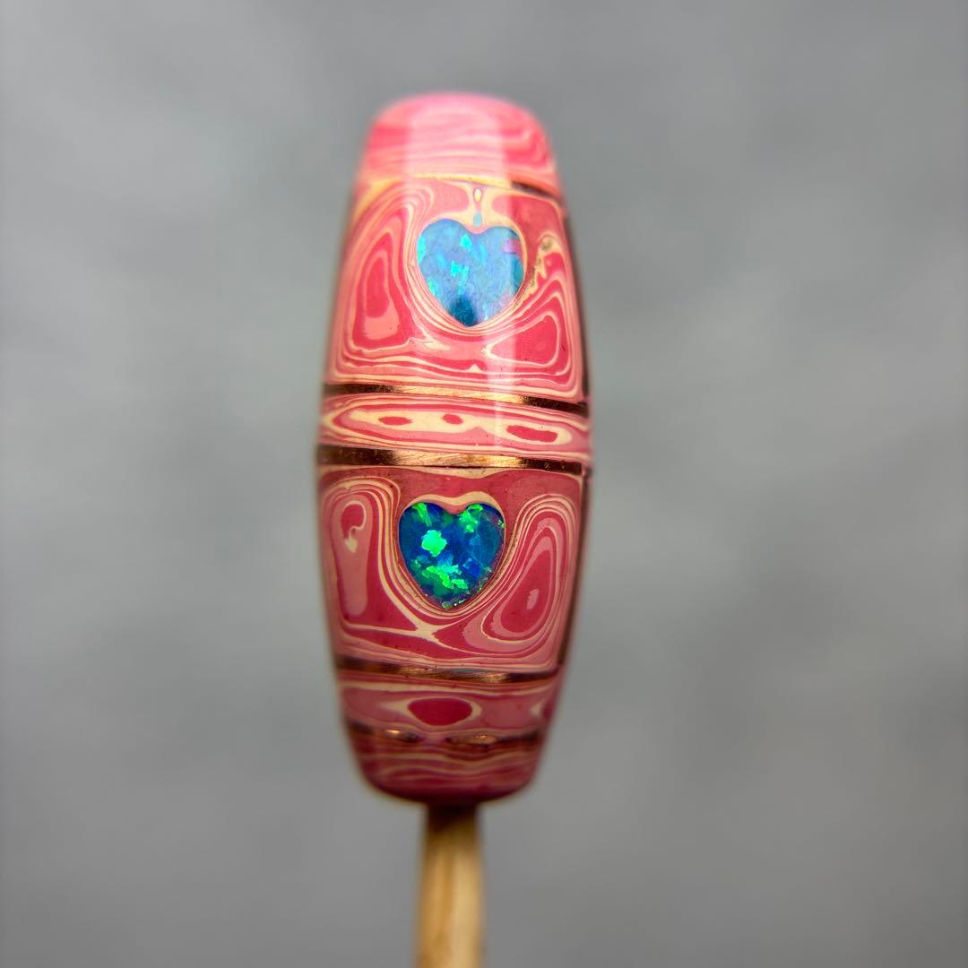 漆オパール天珠　四眼銅線天珠　12-76