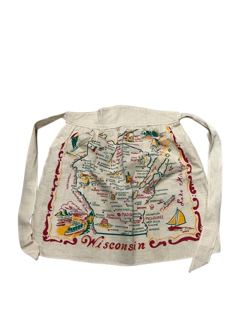 デッドストック 40s ビンテージ アンティーク スーベニア リネン エプロン