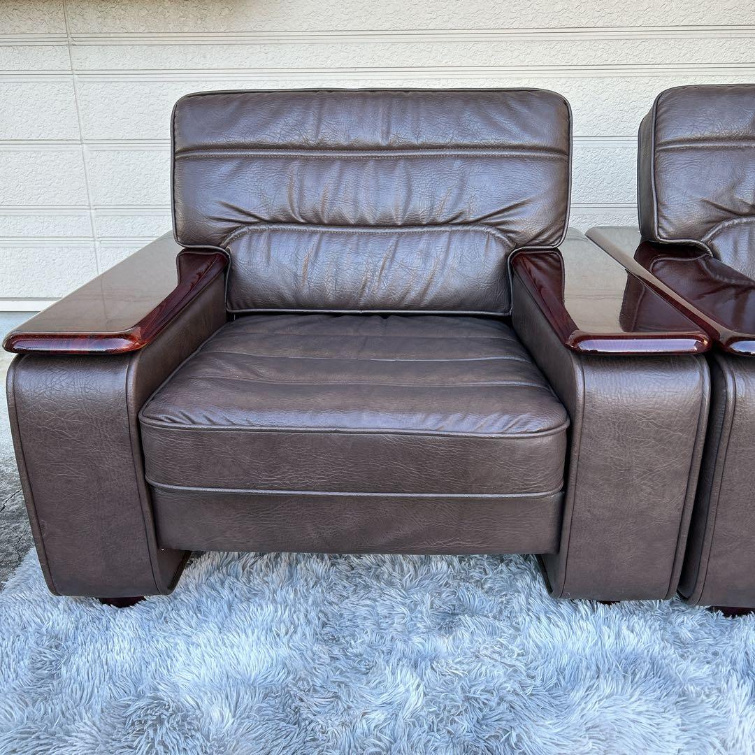 ꧁カリモク家具 karimoku꧂レザーソファ×2脚 応接セット 花梨 オールド