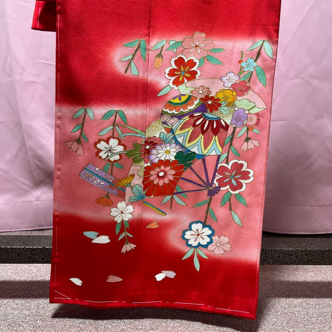 四つ身　着物　七五三　七歳　正絹　手書き友禅　赤