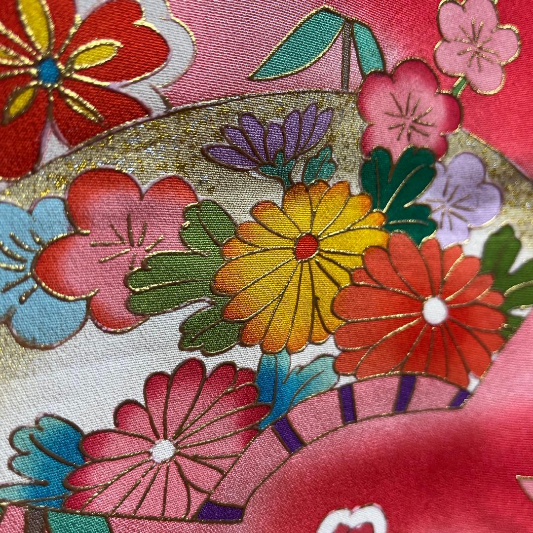 四つ身　着物　七五三　七歳　正絹　手書き友禅　赤