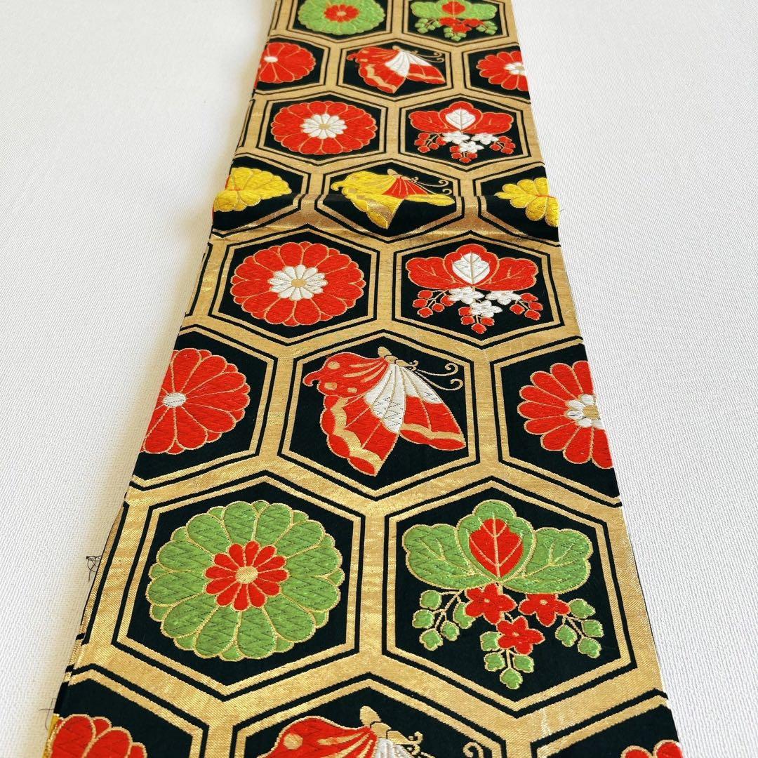 セット　七五三７歳女の子　着物＆帯＆簡単半衿＆小物　豪華刺繍　みかん色金銀刺繍桜