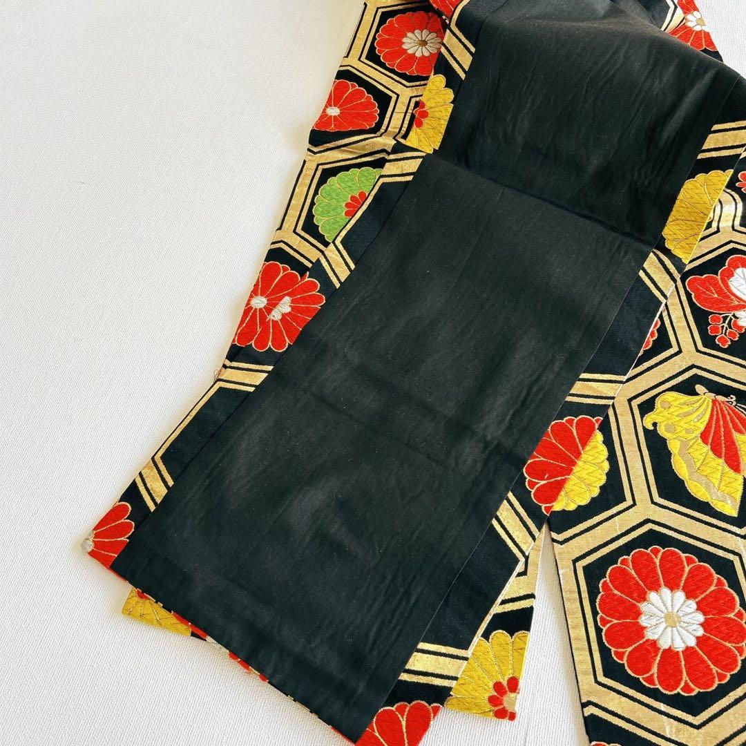 セット　七五三７歳女の子　着物＆帯＆簡単半衿＆小物　豪華刺繍　みかん色金銀刺繍桜