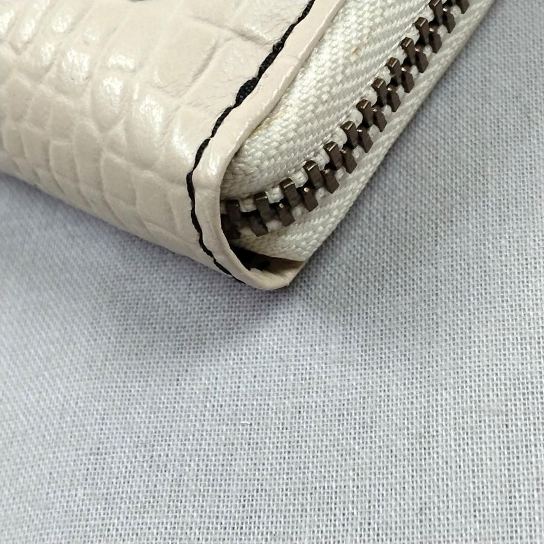 未使用マディジャックスープ★ジッピーロングウォレット クロコ型押しレザー本革 白