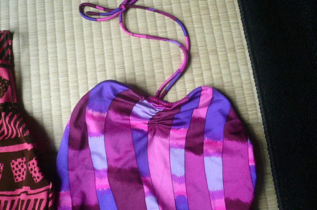 珍しい！アシックス製 超ハイレグレオタード水着 RQ＆紫柄ホルターネック水着