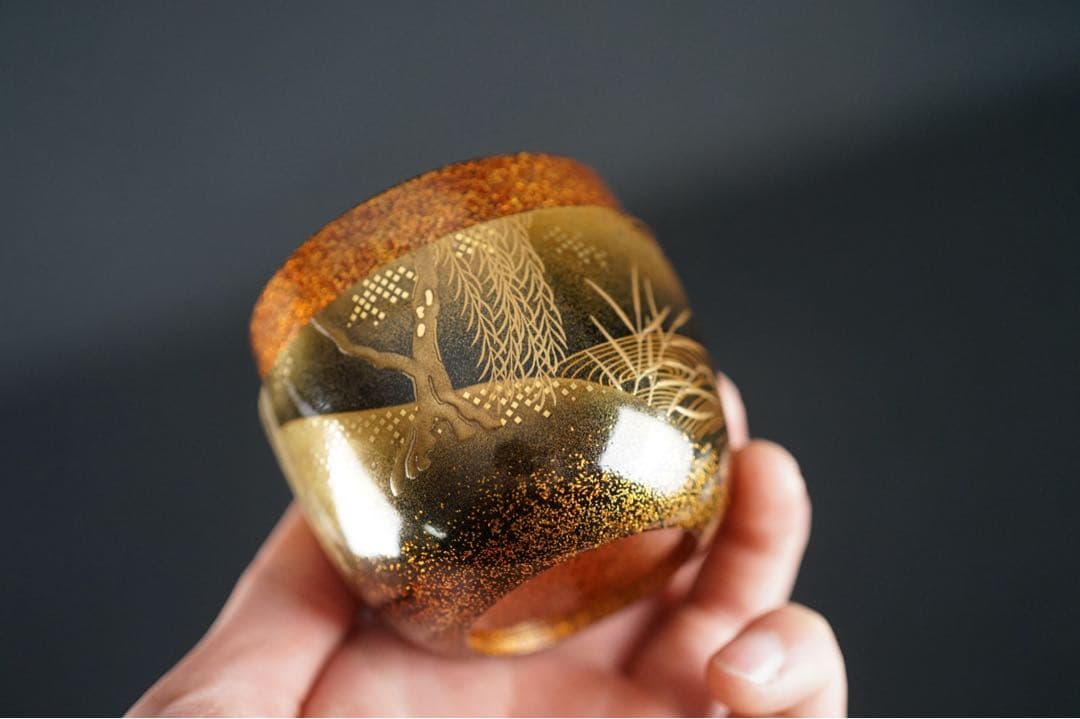 加賀蒔絵師 大下香仙 柳橋 棗 共箱 共布 金蒔絵 梨地 螺鈿細工 漆芸名品