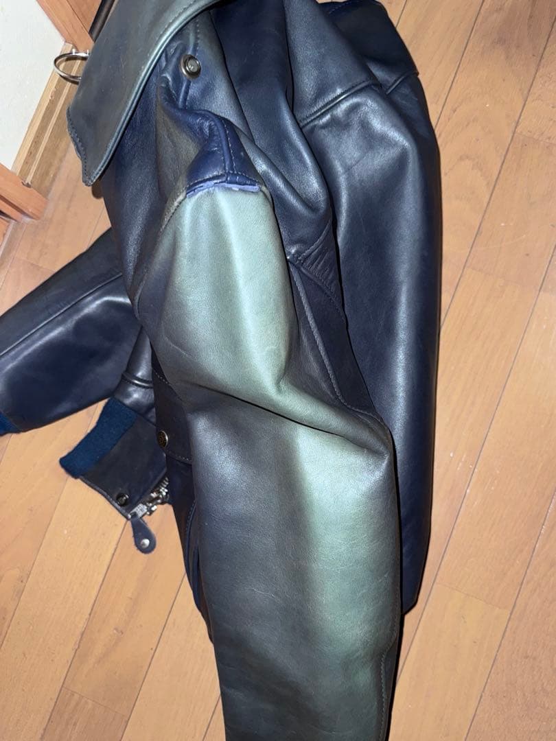 【 ヴィンテージ 】 90s Schott レザージャケット ネイビー 日焼け