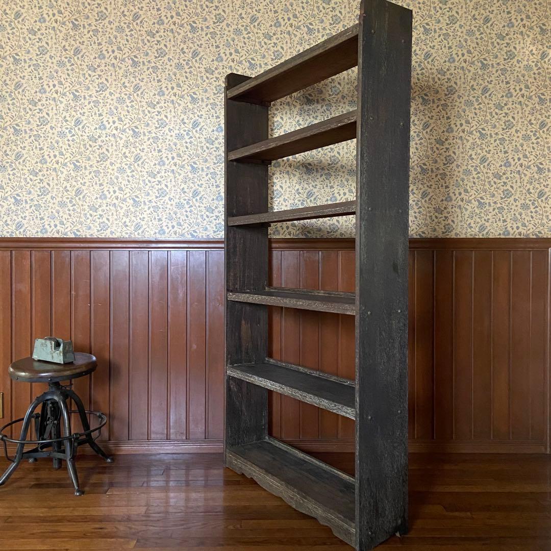大正ロマン　本棚　アンティーク家具　6段木製棚　オープンラック
