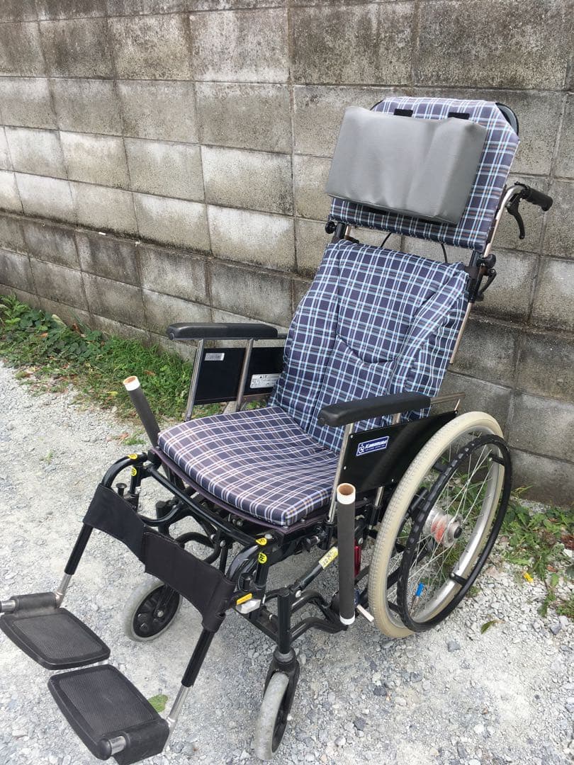介助用車椅子 リクライニング機能付き チェック柄