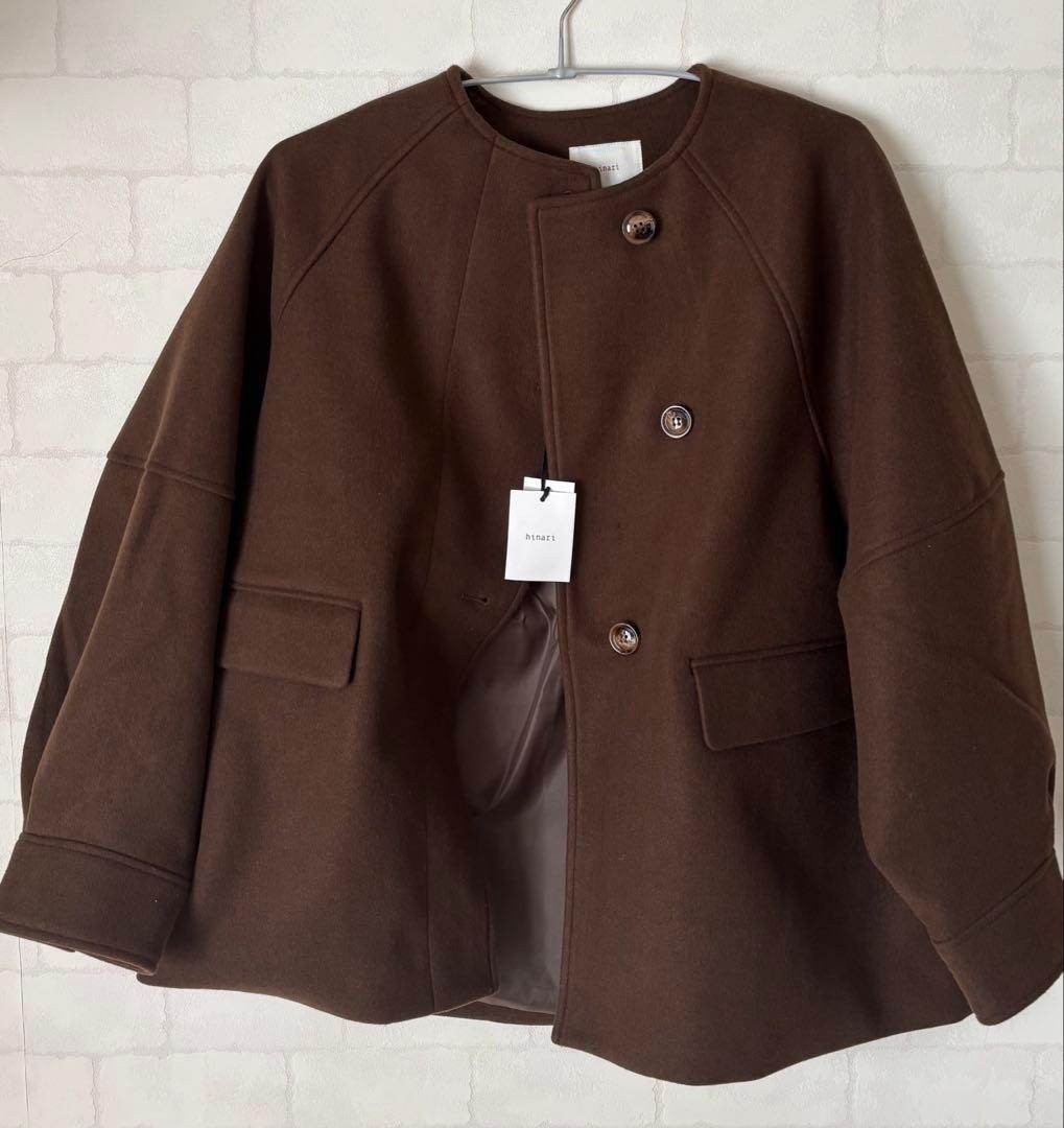 hinari ウェーブデザインミドルコート ブラウン Sサイズ