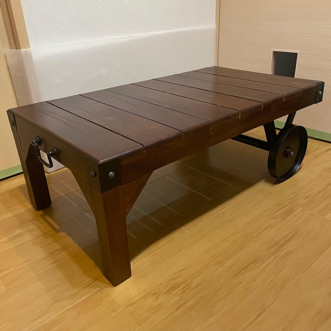 ヴィンテージ仕様 トロリーテーブル センターテーブル インダストリアル 滑車