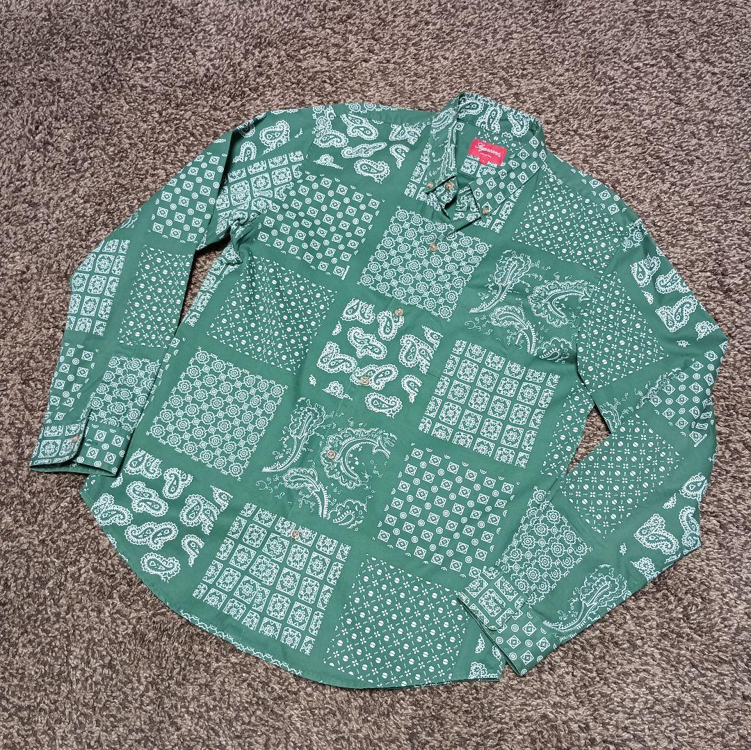 L／美品 Supreme paisley grid shirt ペイズリー総柄