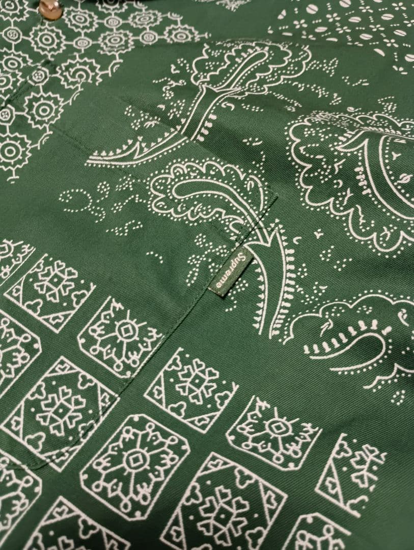 L／美品 Supreme paisley grid shirt ペイズリー総柄